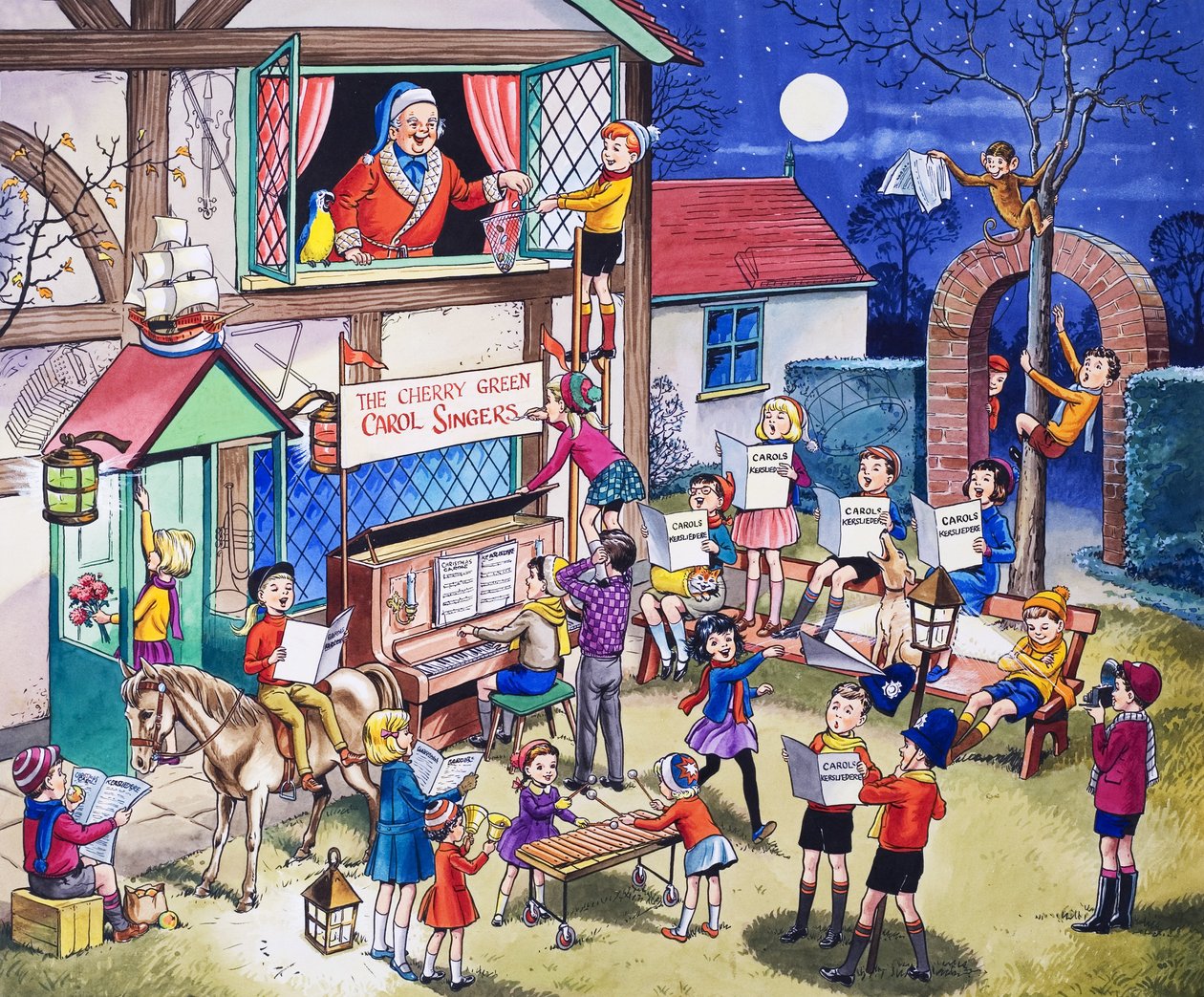 Weihnachtssänger (Gouache auf Papier) von English School