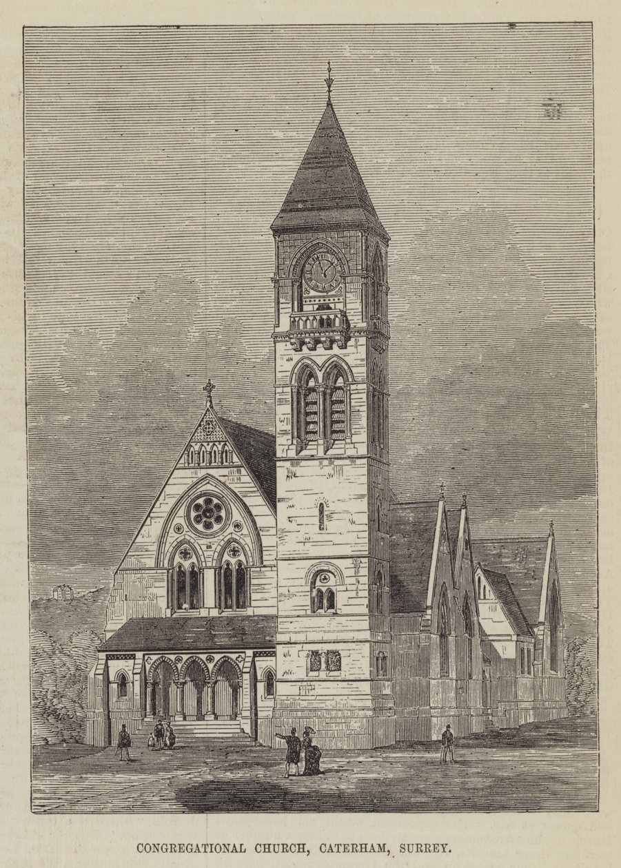 Kongregationalistische Kirche, Caterham, Surrey (Stich) von English School