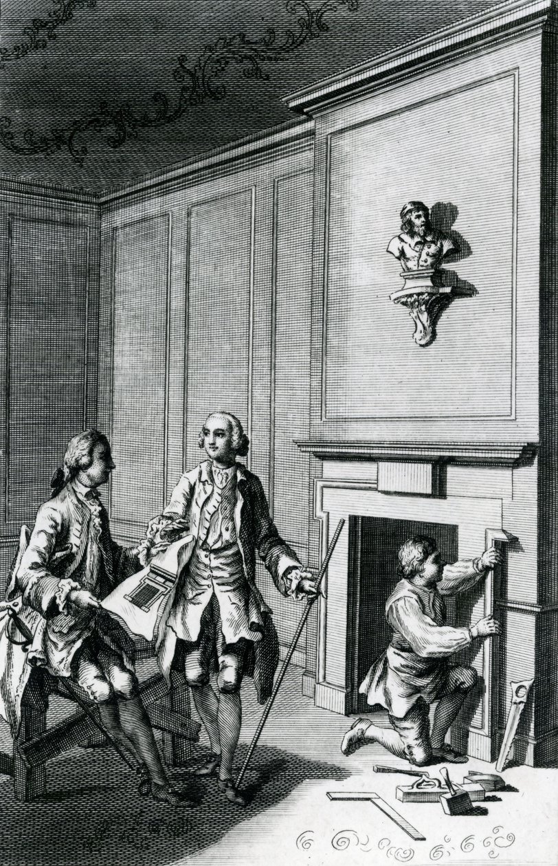 Bau eines Kaminbrusts (Stich) von English School