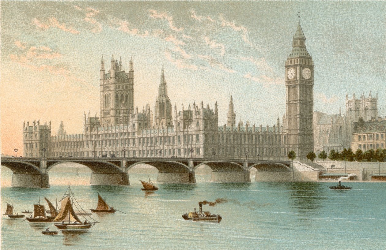 Houses of Parliament und Westminster Bridge von English School