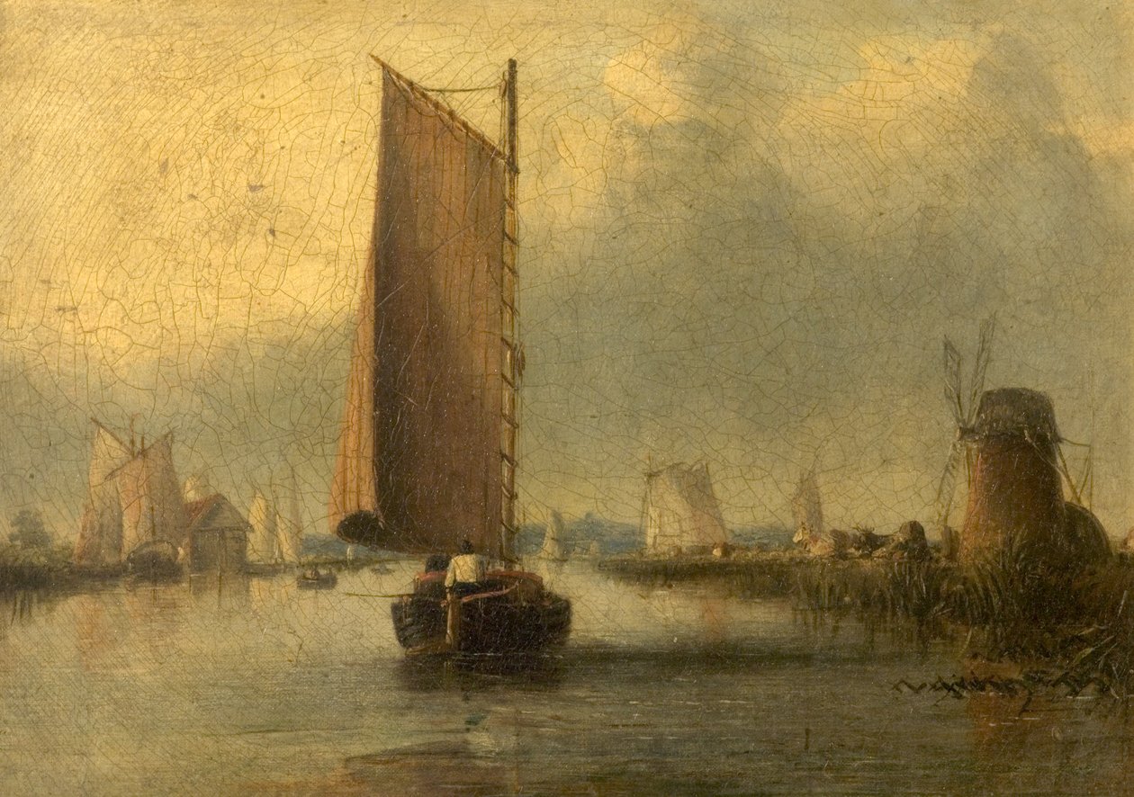 Flusslandschaft mit Schiffen von English School