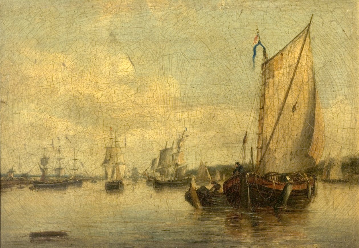 Flusslandschaft mit Schiffen von English School