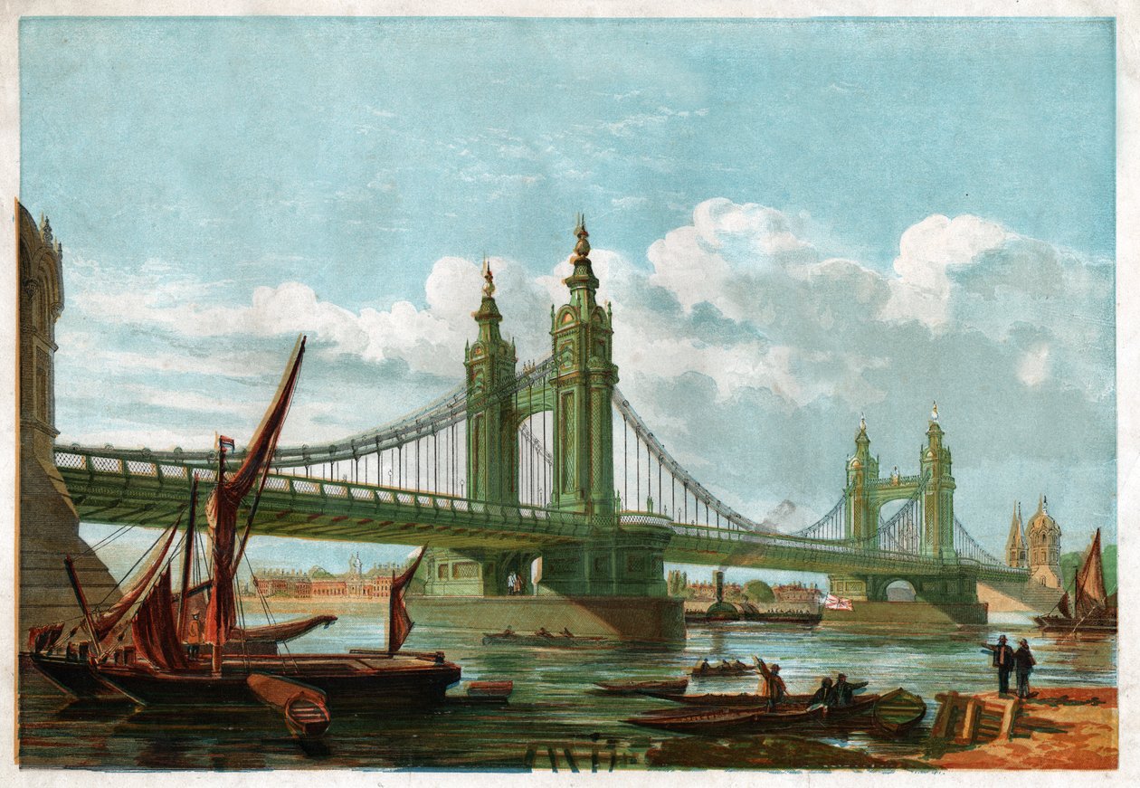 Die Chelsea-Brücke, London (Stich, ca. 1860) von English School