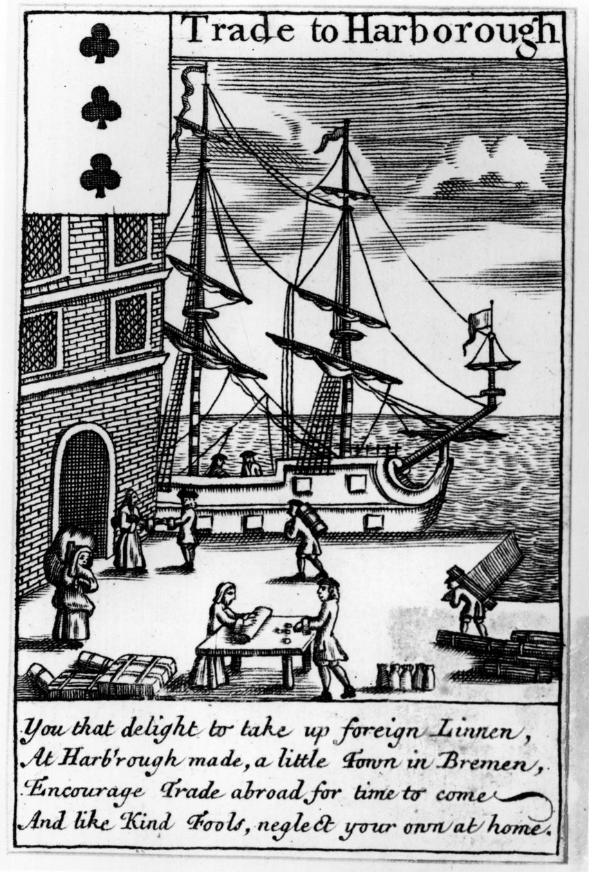 Handel in Harborough, englische Spielkarte von English School
