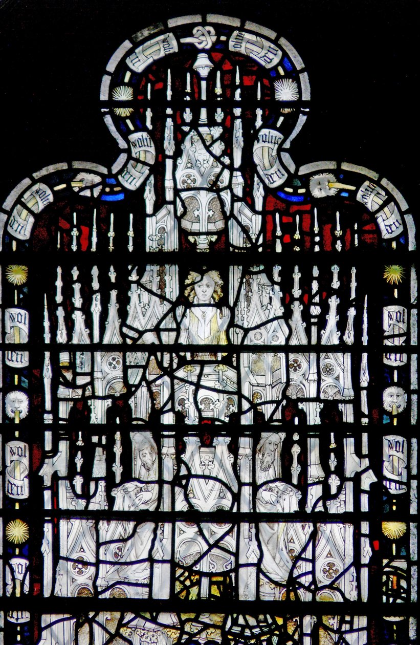 Fenster w6, Baldachin mit Figuren darstellend von English School