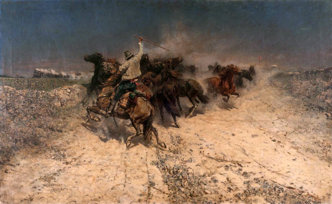 Panik, galoppierende Pferde von Enrico Coleman