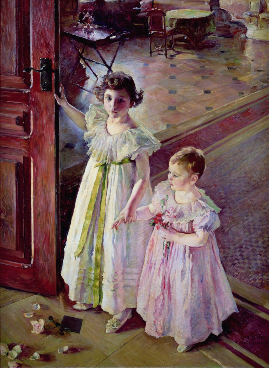 Kleine Mädchen in einem Innenraum von Ernest Bieler