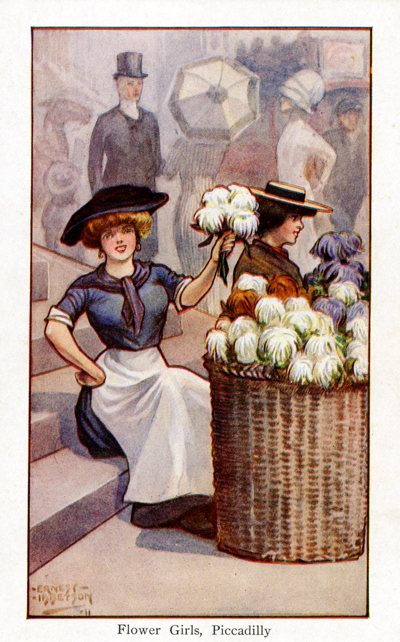 Blumenverkäufer bei der Arbeit, Piccadilly, London von Ernest Ibbetson