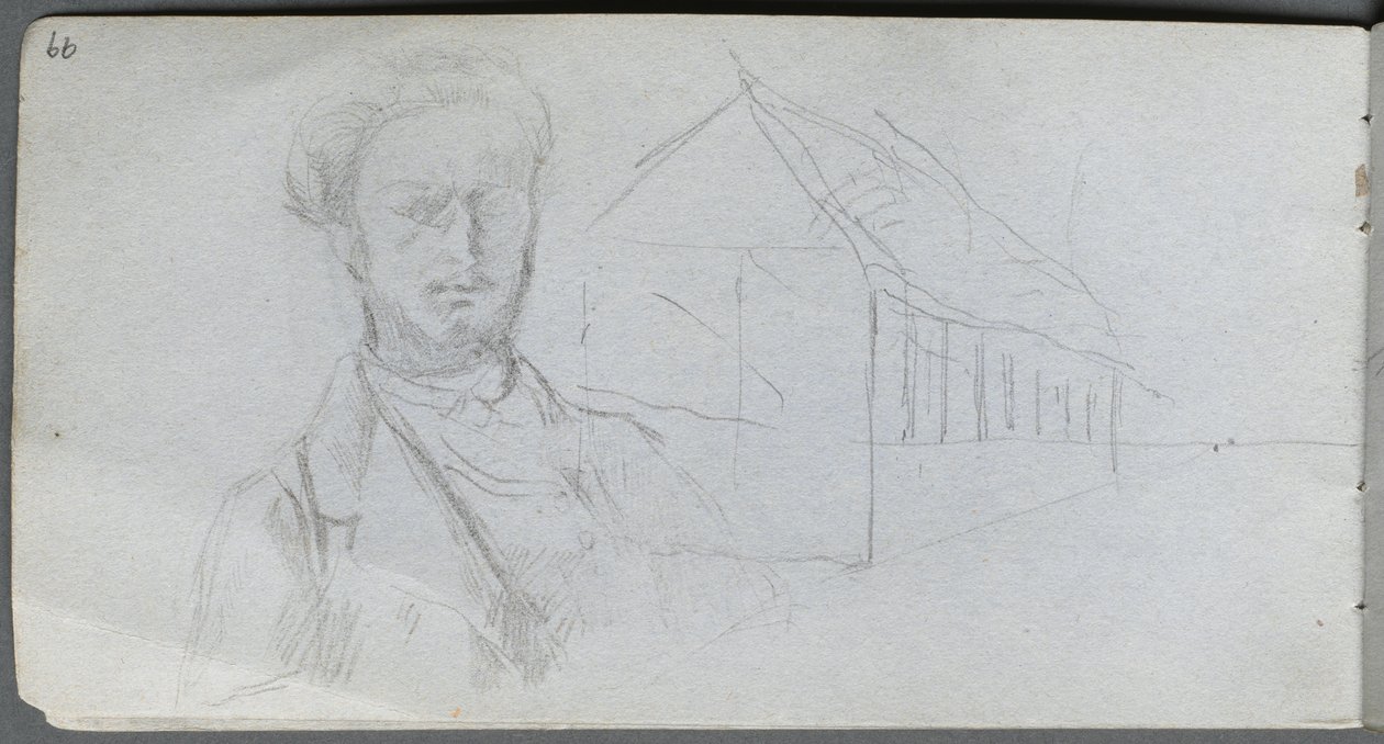 Skizzenbuch, Seite 99: Studie einer Figur, Gebäude von Jean Louis Ernest Meissonier