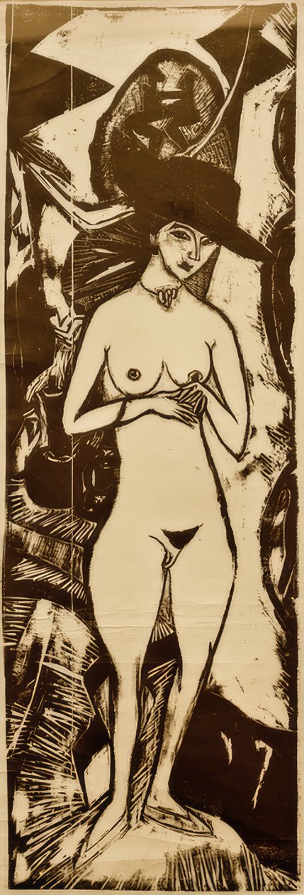 Akt mit schwarzem Hut von Ernst Ludwig Kirchner