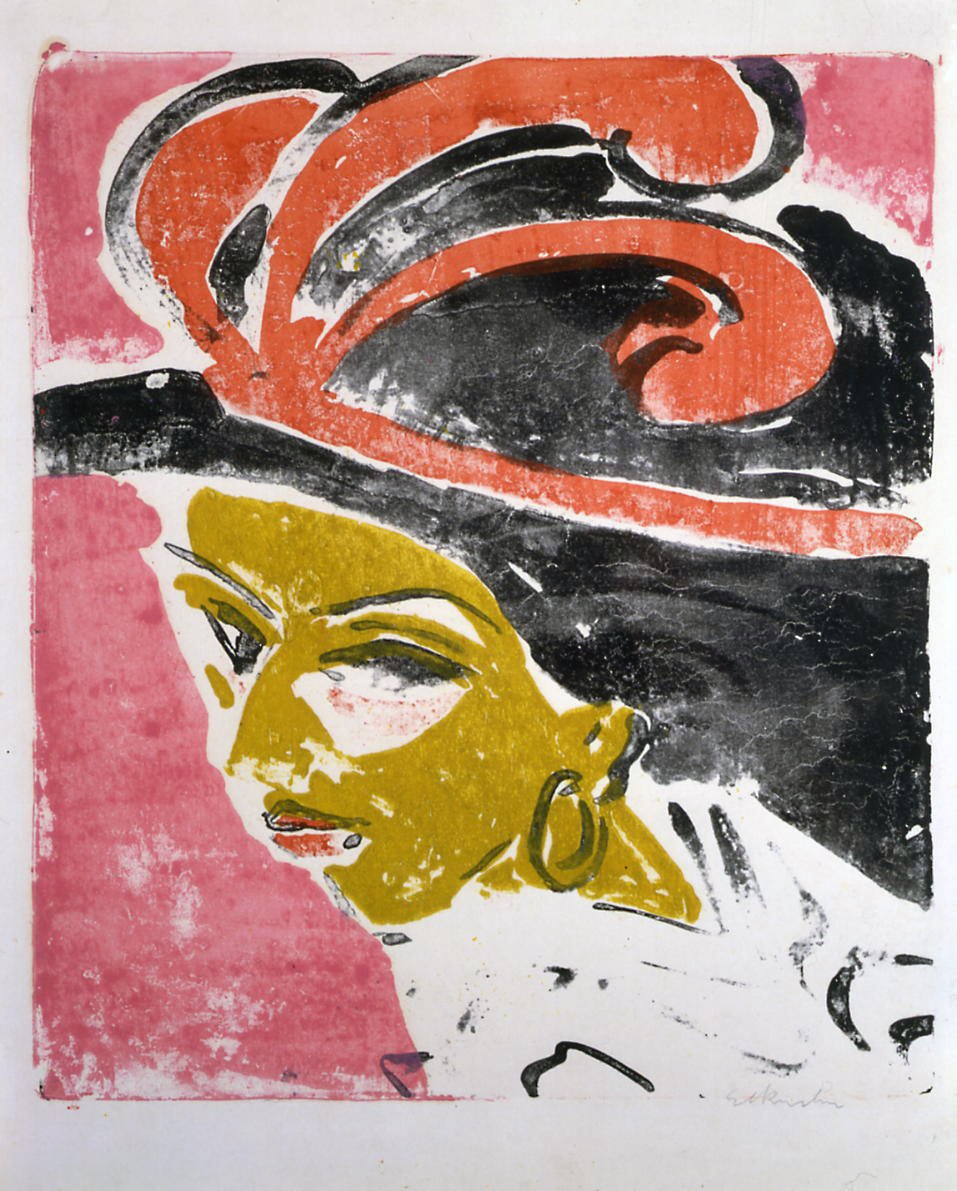 Kokottenkopf mit Federhut von Ernst Ludwig Kirchner