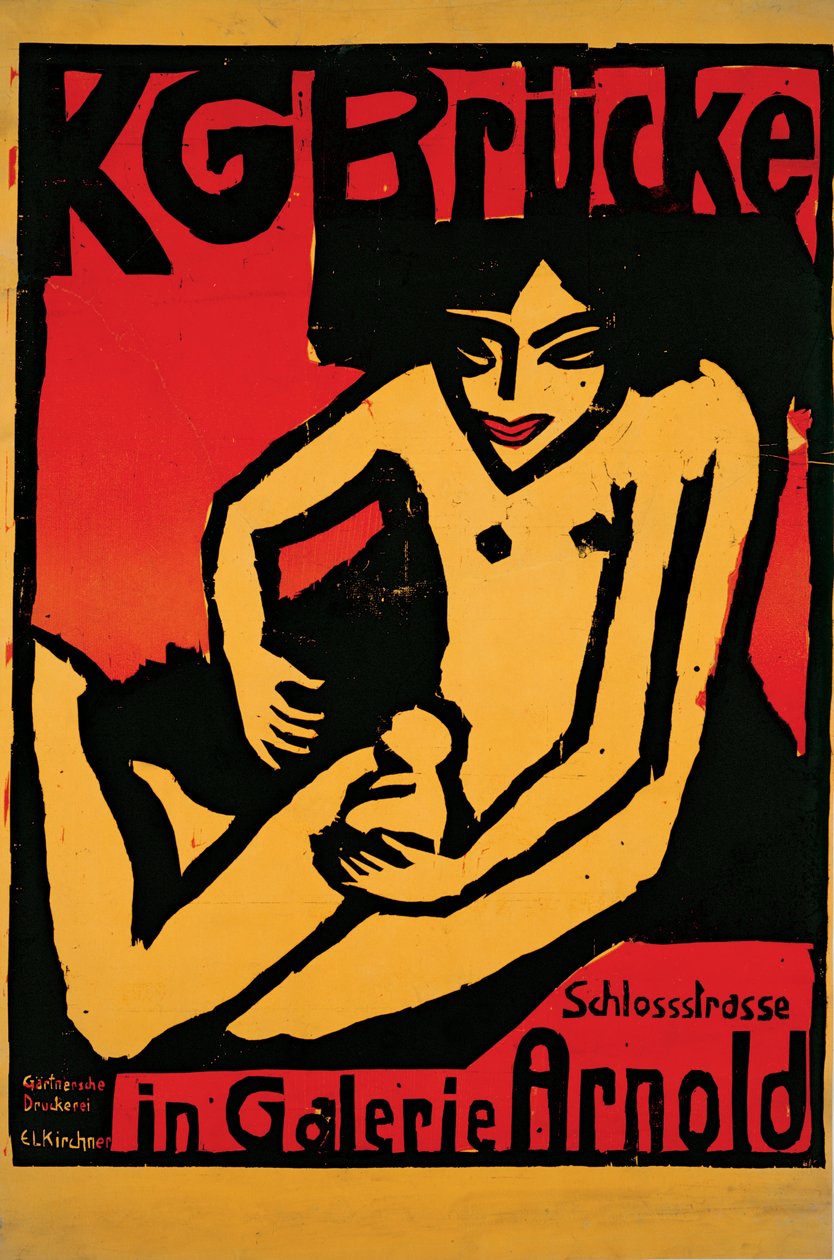 Plakat für die Ausstellung der Künstlergruppe Die Brücke in der Arnold Galerie Dresden von Ernst Ludwig Kirchner