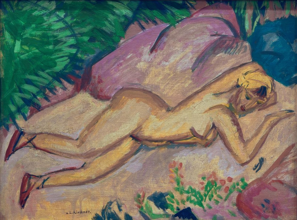 Liegendes Mädchen am Strand von Ernst Ludwig Kirchner