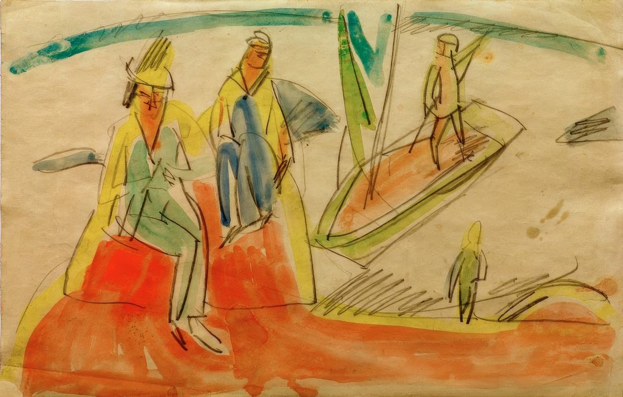 Menschen und Boot am Strand von Ernst Ludwig Kirchner