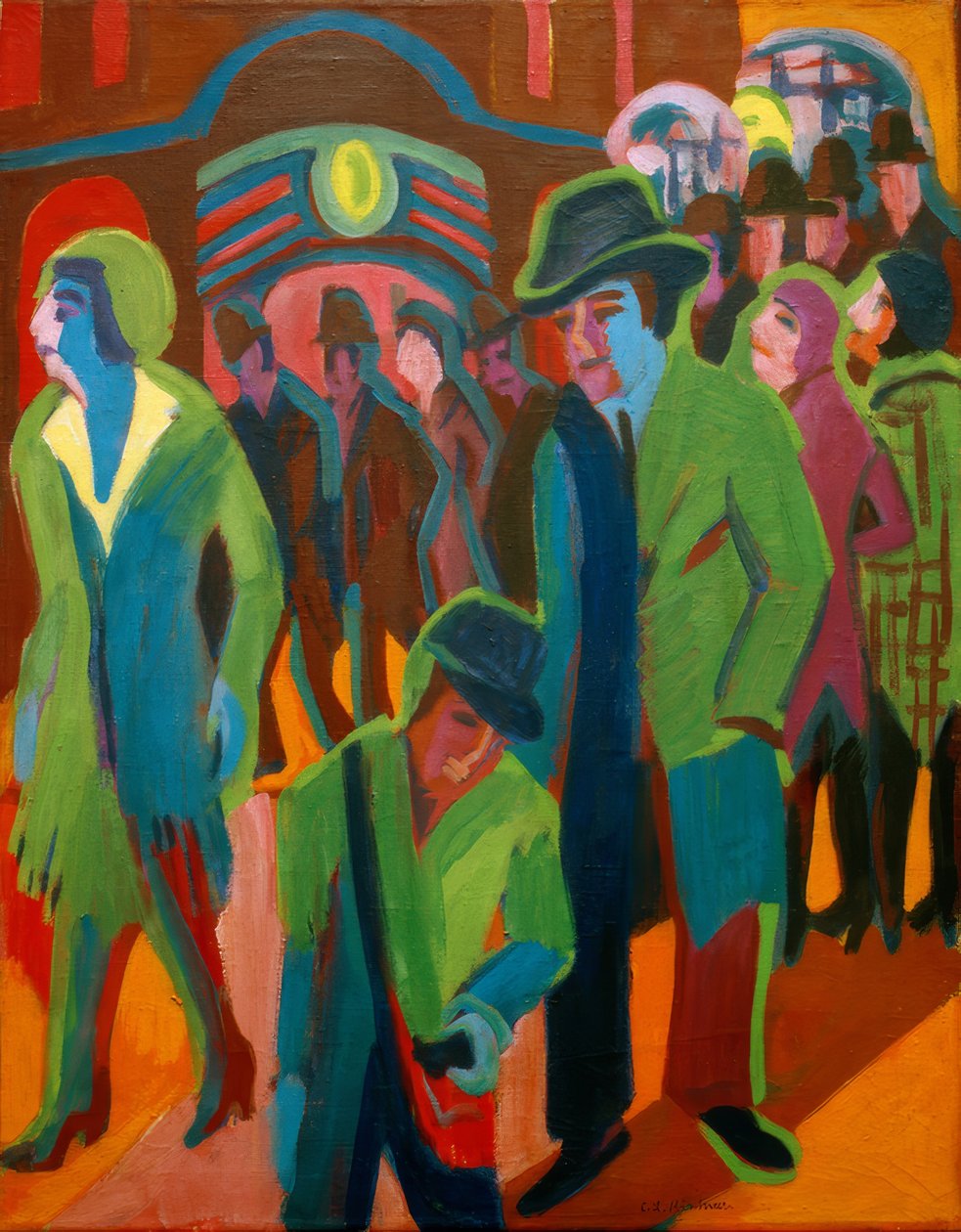 Straße mit Passanten bei Nachtbeleuchtung von Ernst Ludwig Kirchner