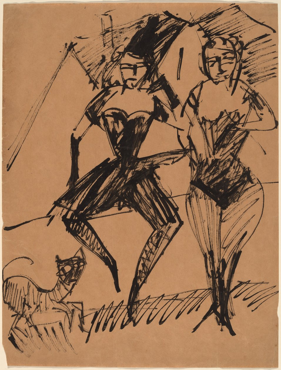 Zwei Tänzerinnen mit einer Katze von Ernst Ludwig Kirchner