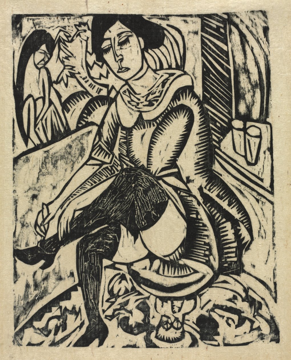 Frau zieht ihre Schuhe an von Ernst Ludwig Kirchner