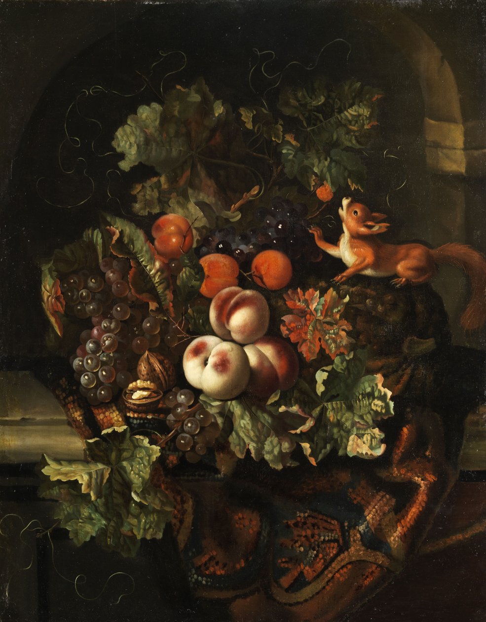 Stillleben mit Früchten und Eichhörnchen von Ernst Stuven