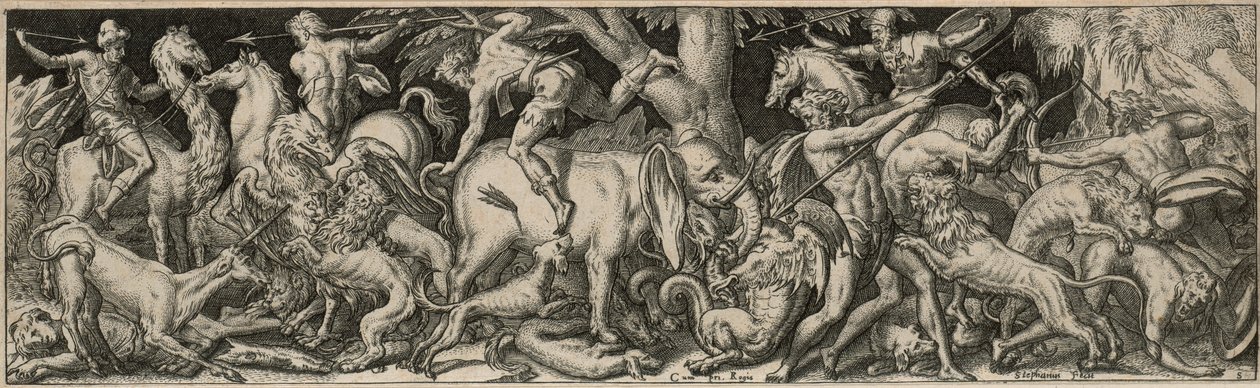 Kampf von Menschen und Tieren von Etienne Delaune