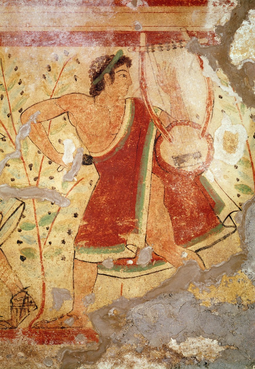 Musiker, der die Zither spielt, aus dem Grab der Leoparden, ca. 490 v. Chr. von Etruscan