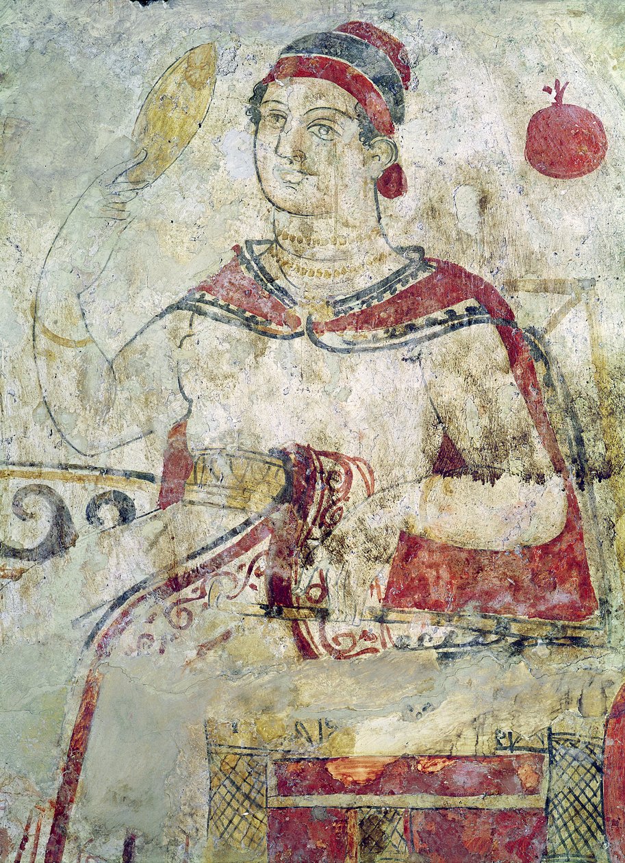 Frau bei ihrer Toilette, Detail aus einer Begräbnisszene, Samnitenzeit, 5.-4. Jahrhundert v. Chr. von Etruscan