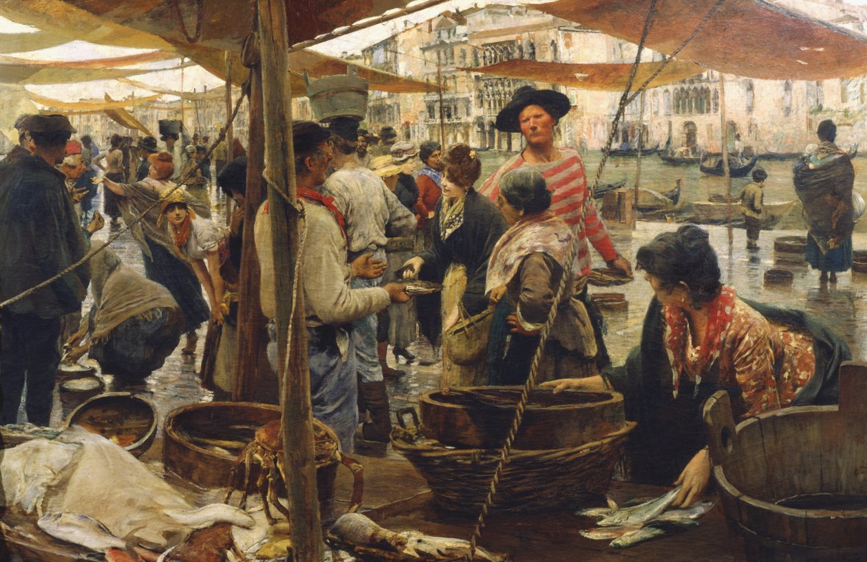 Alter Fischmarkt in Venedig von Ettore Tito