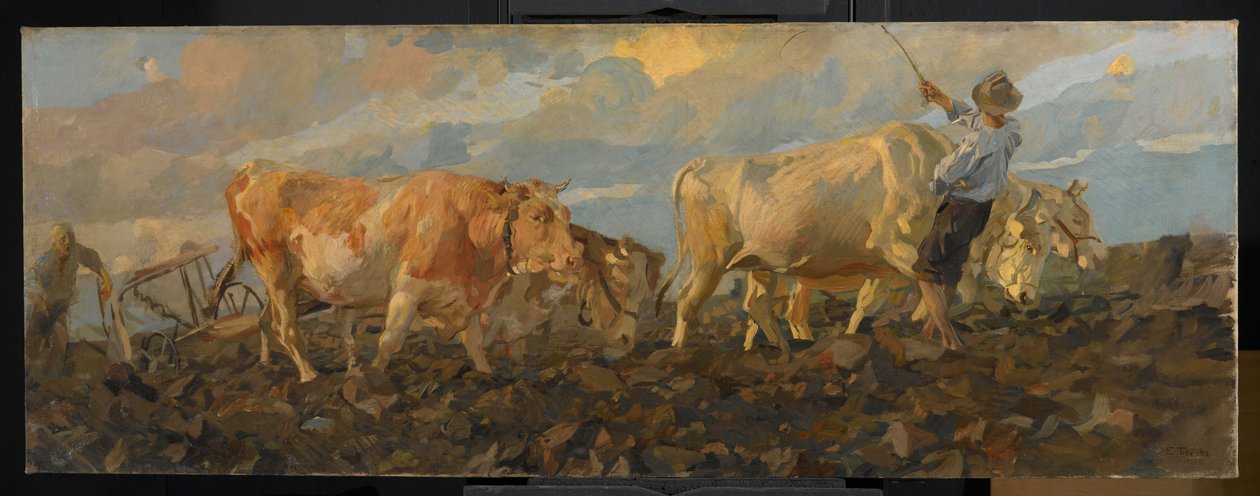 Ochsen beim Pflügen, 1911 von Ettore Tito