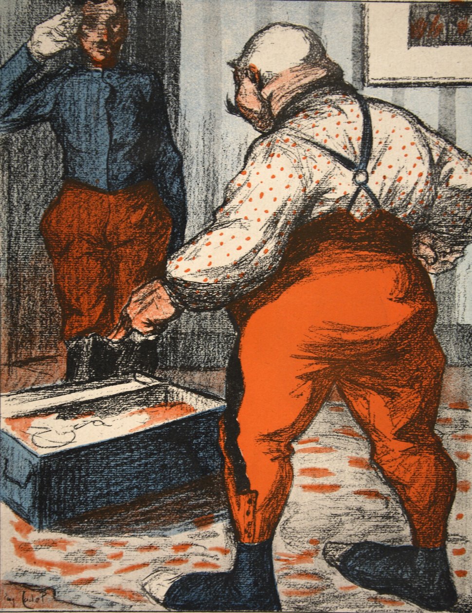 Ein Beamter überwacht die Anordnung seiner Unterwäsche, Illustration aus 