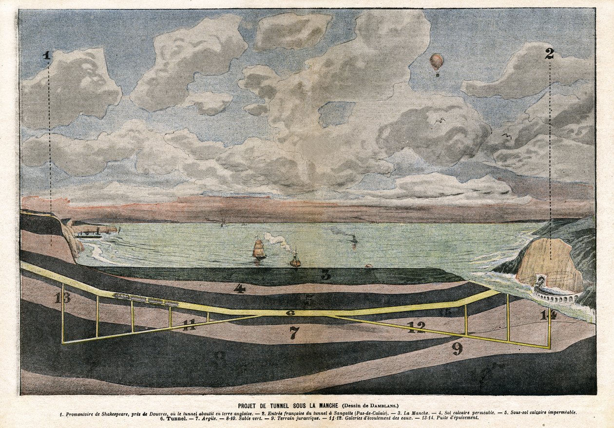 Kanal-Tunnel-Projekt zwischen Dover und Sangatte von Eugene Damblans