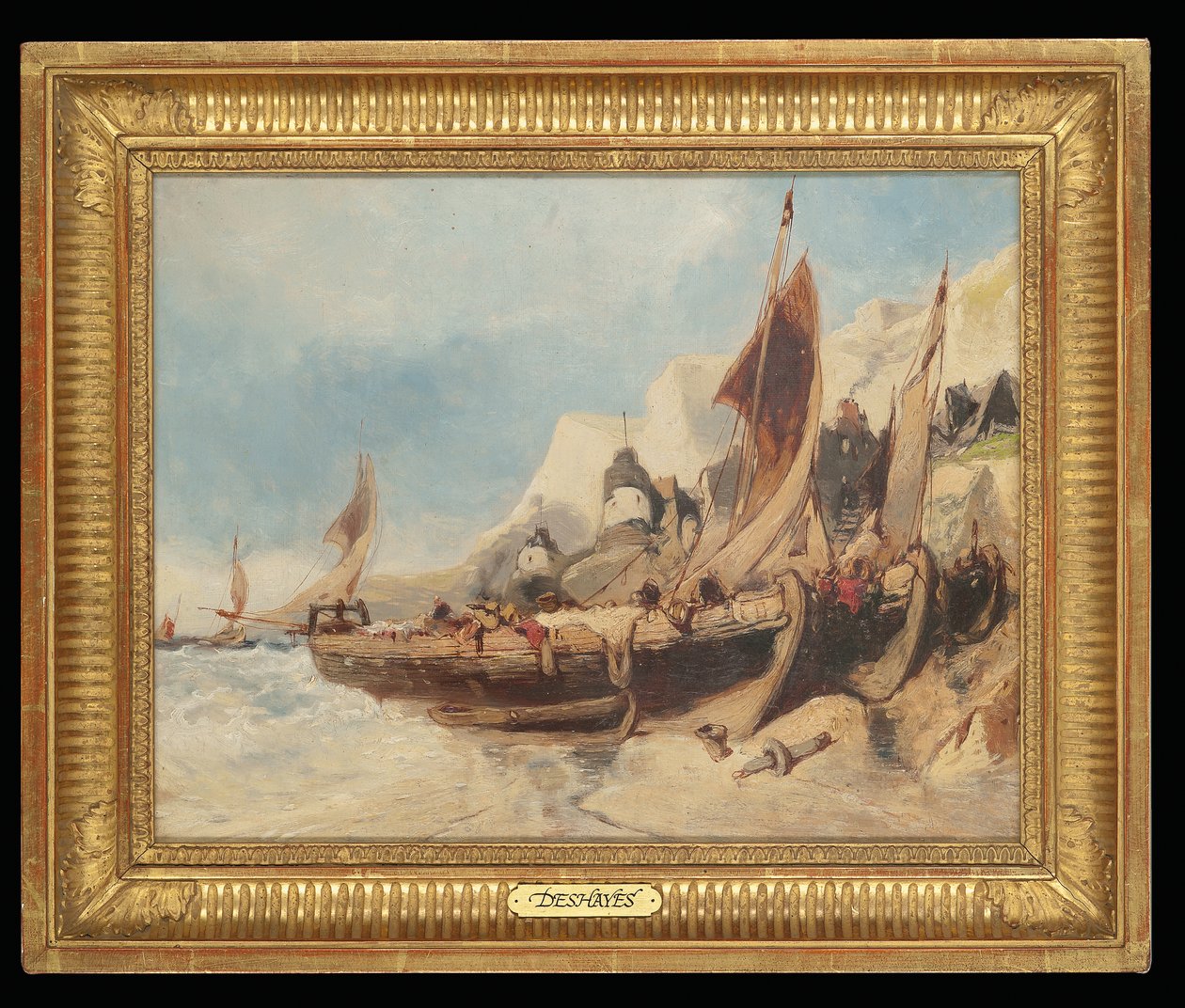 Fischerboote am Strand, Bretagne von Eugene Deshayes