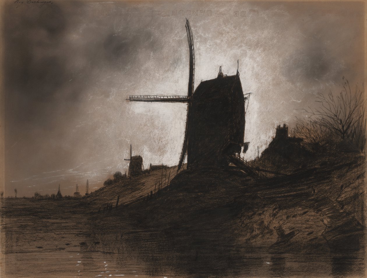 Windmühlen in einer Landschaft von Eugene Deshayes