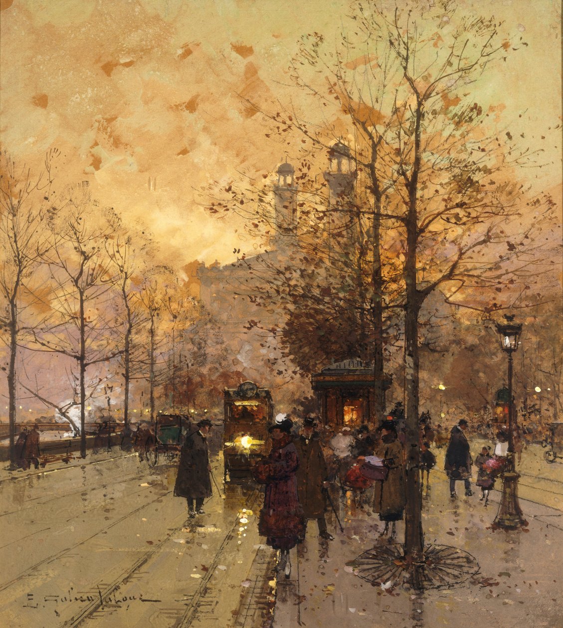 Figuren auf einer Pariser Straße von Eugene Galien Laloue