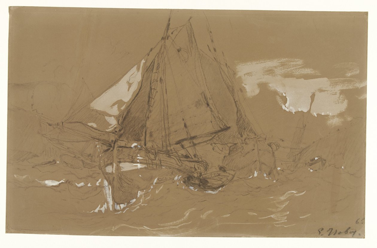 Fischerboot in einem Sturm von Eugene Isabey