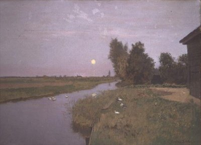 Landschaft mit Enten an einem Fluss von Eugene Jettel