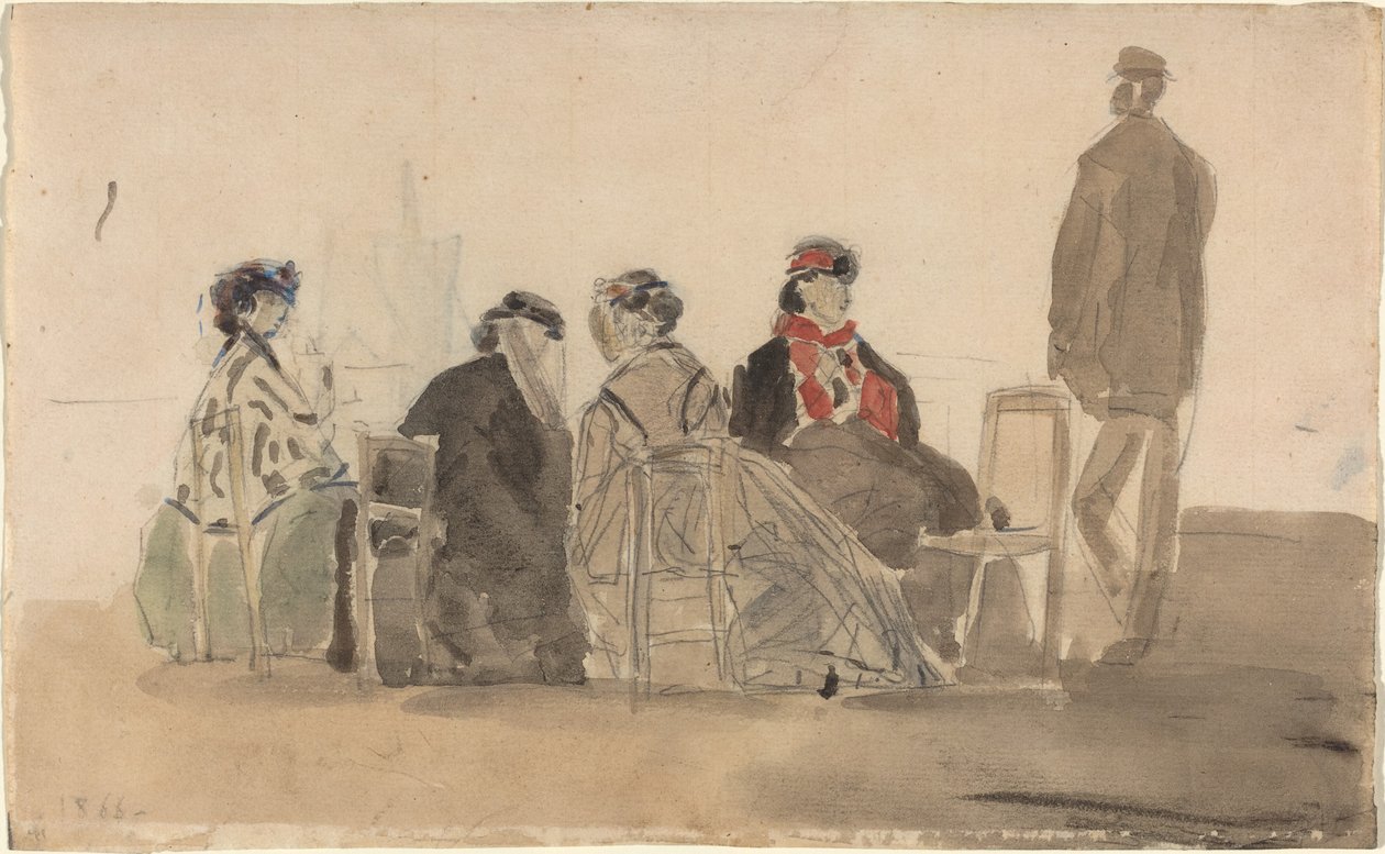 Vier Damen, die in Trouville sitzen von Eugène Boudin