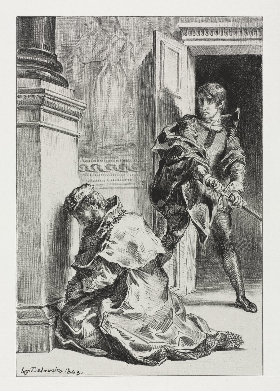 Hamlet: Hamlet versucht, den König zu töten von Eugène Delacroix