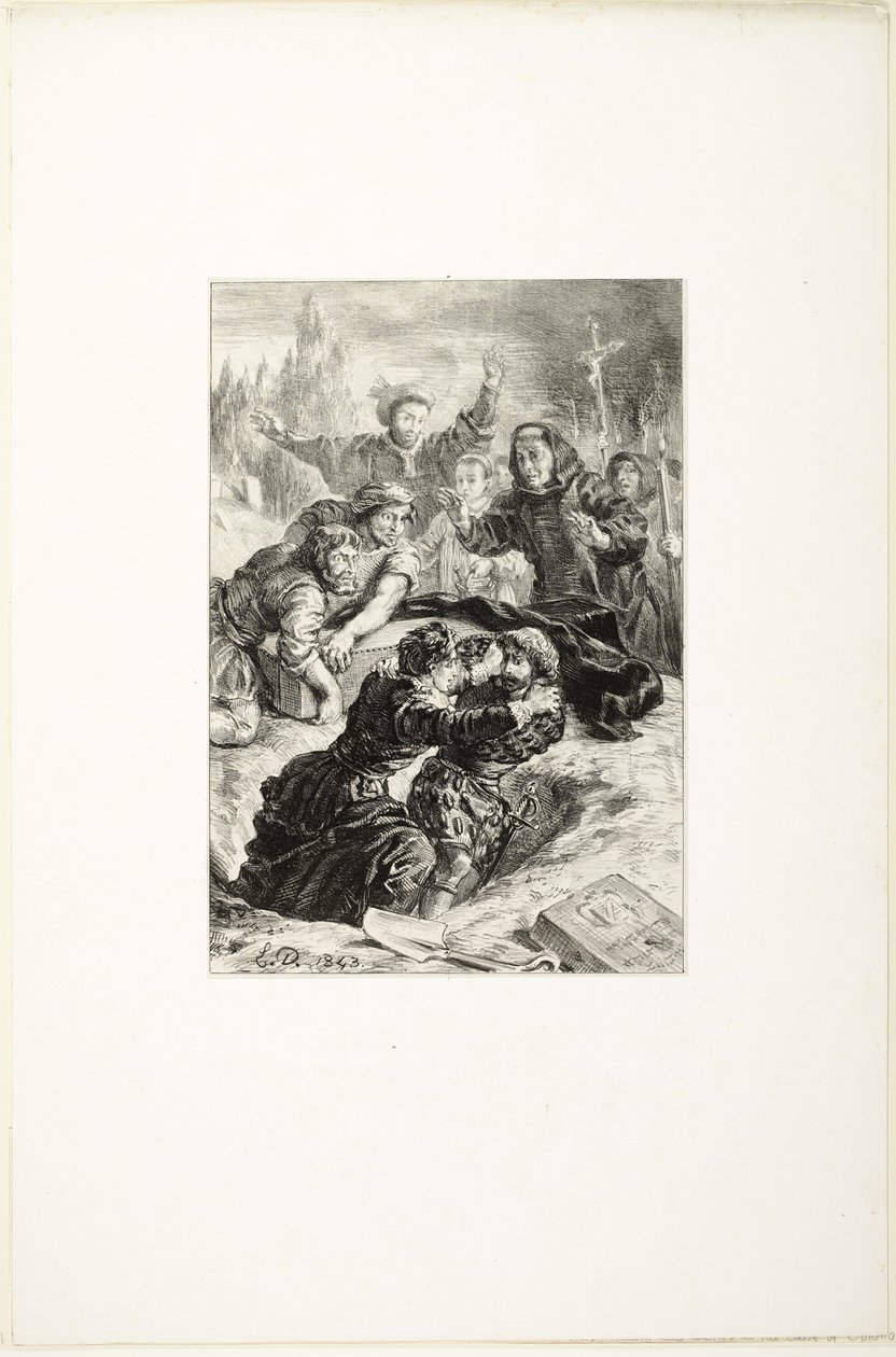Hamlet und Laertes im Grab von Ophelia von Eugène Delacroix
