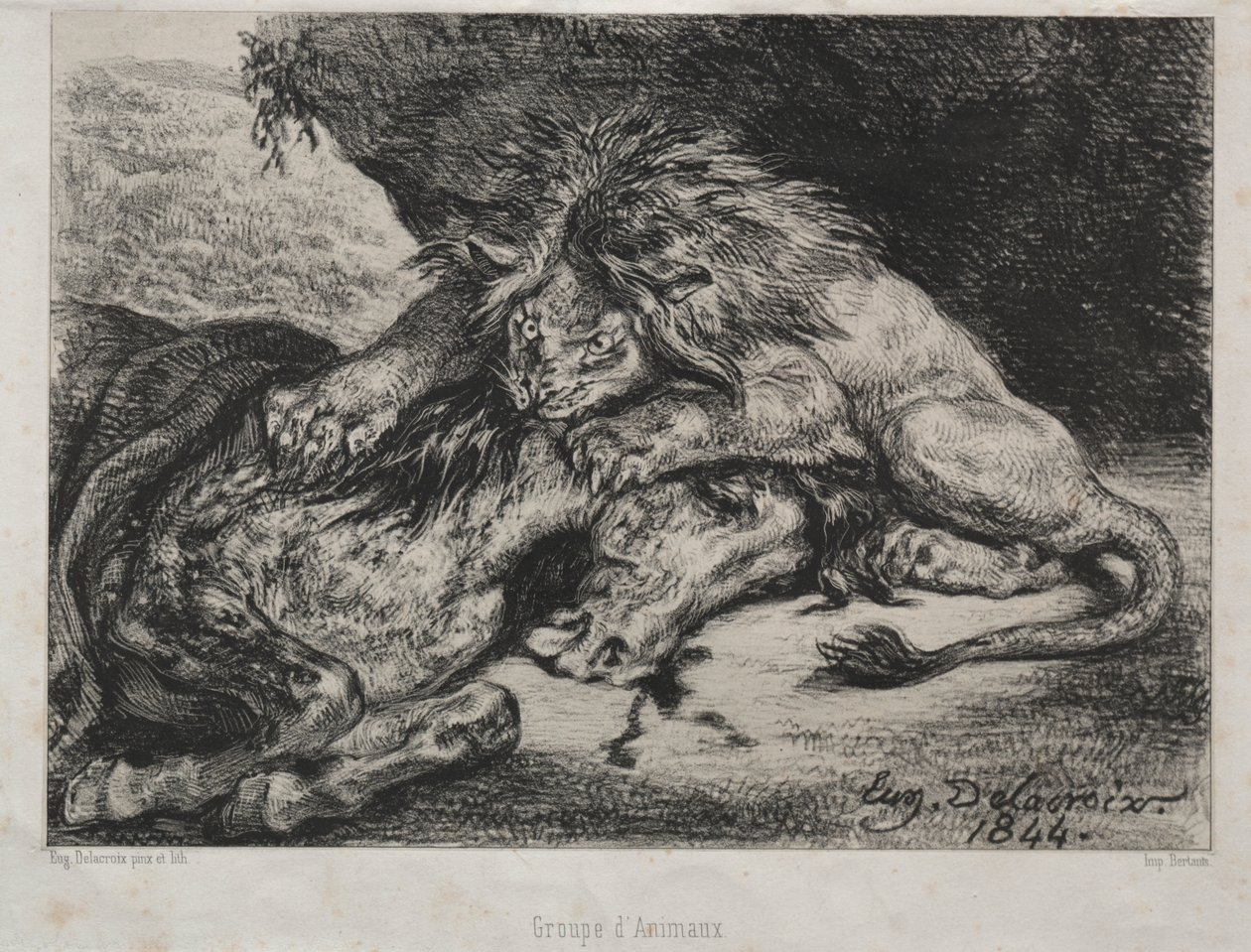 Löwe verschlingt ein Pferd von Eugène Delacroix