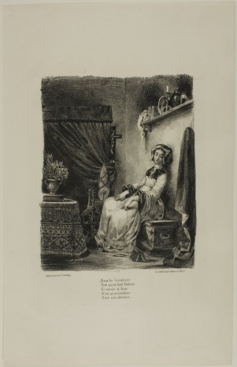 Marguerite am Spinnrad, aus Faust von Eugène Delacroix