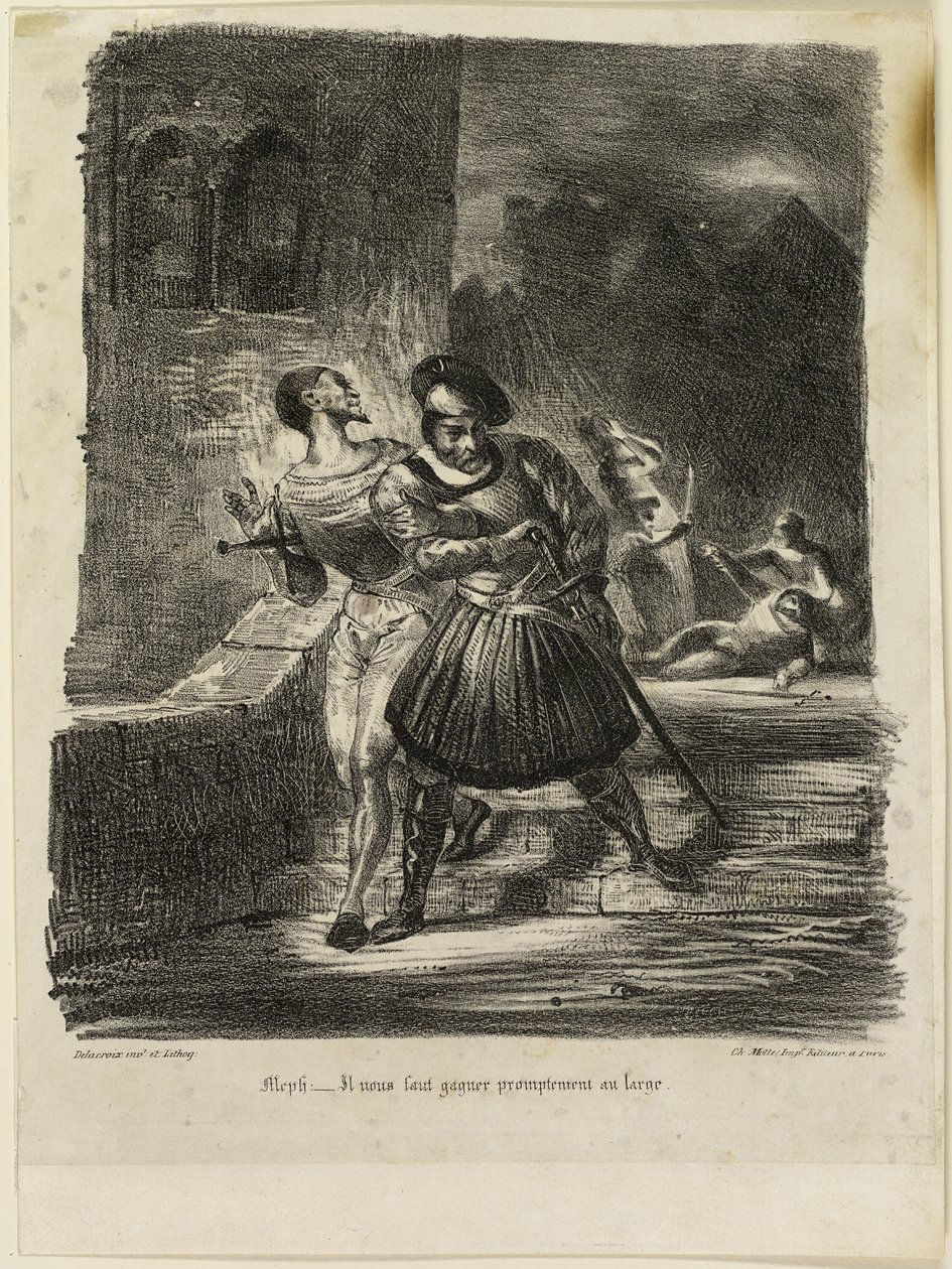 Mephistopheles und Faust fliehen nach dem Duell von Eugène Delacroix