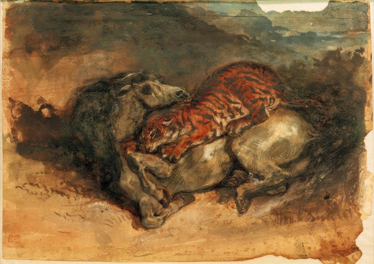 Tiger, ein Pferd anfallend von Ferdinand Victor Eugene Delacroix