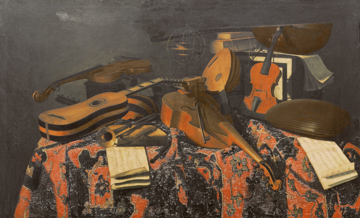 Stillleben mit Musikinstrumenten von Evaristo Baschenis