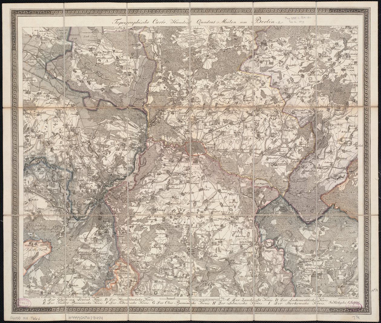 Topographische Karte Hundert Quadrat-Meilen um Berlin von F. Schneider