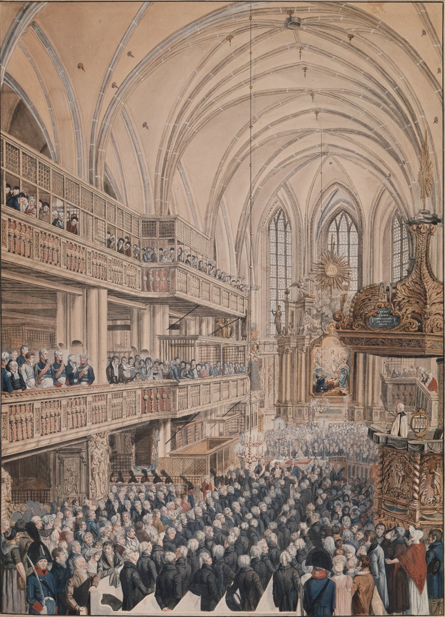 Die Einweihung der Stadträte in der Kirche St. Nikolaus, 1808 von F.A. Calau