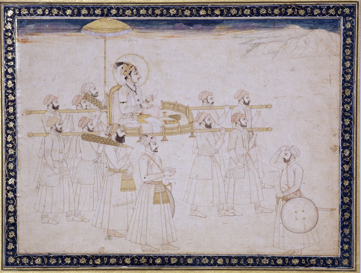 Muhammad Shah in einer Sänfte getragen, ca. 1735 von Faqir ullah