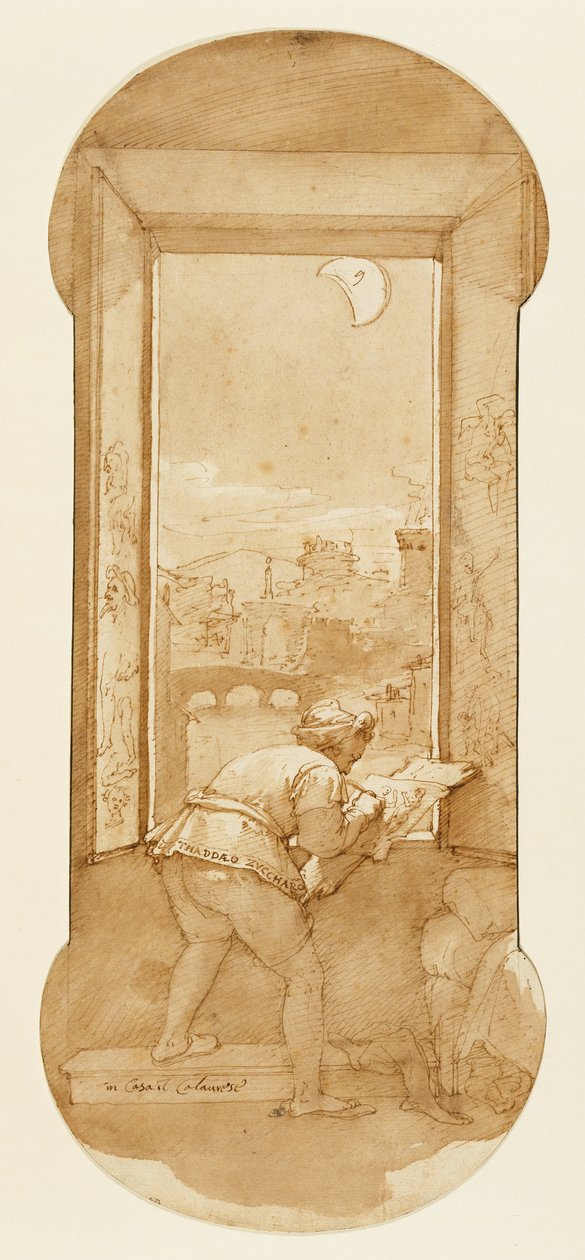 Taddeo zeichnet bei Mondlicht im Haus von Calabrese von Federico Zuccaro
