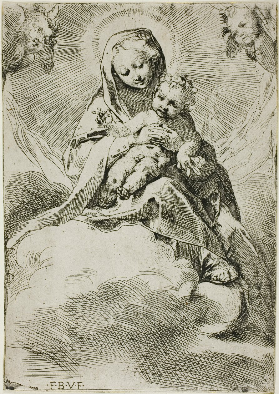 Madonna und Kind auf Wolken von Federico Barocci