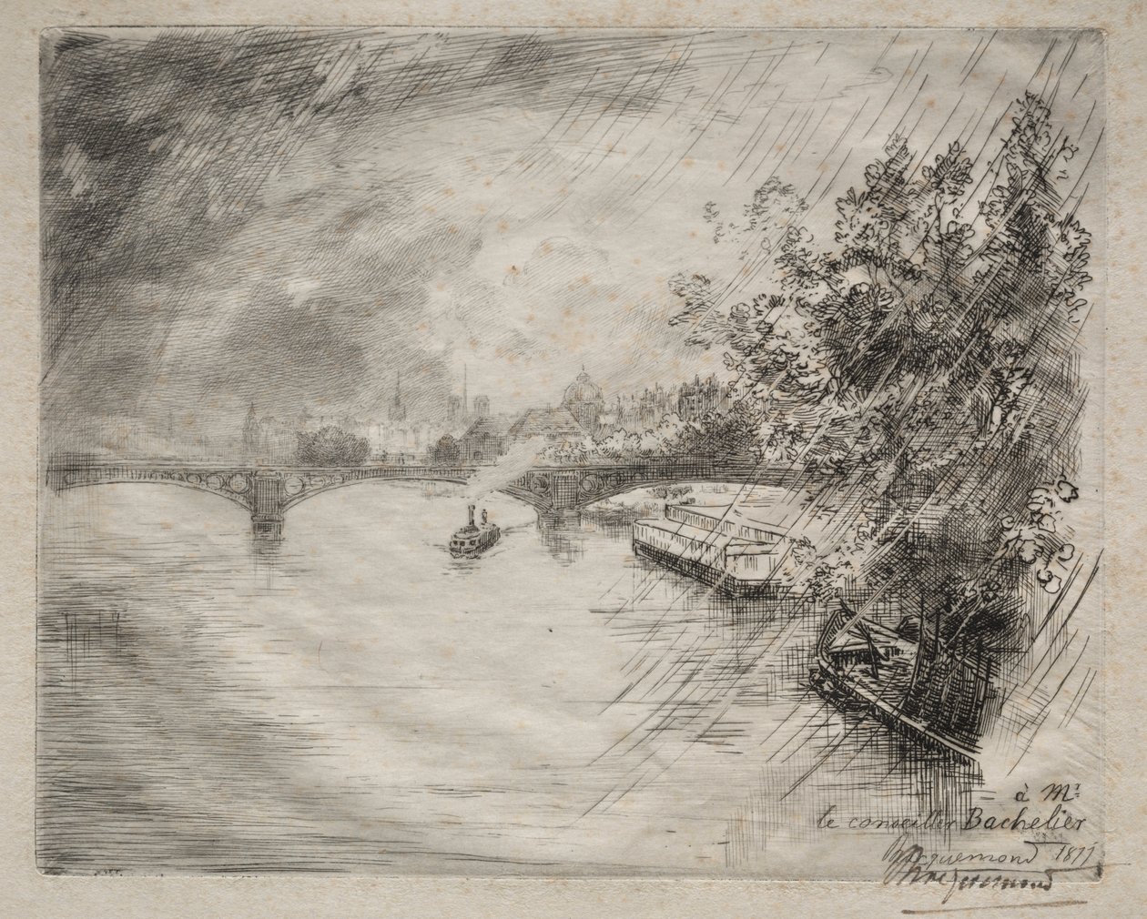 Ansicht der Brücke von Saint-Pères von Felix Bracquemond