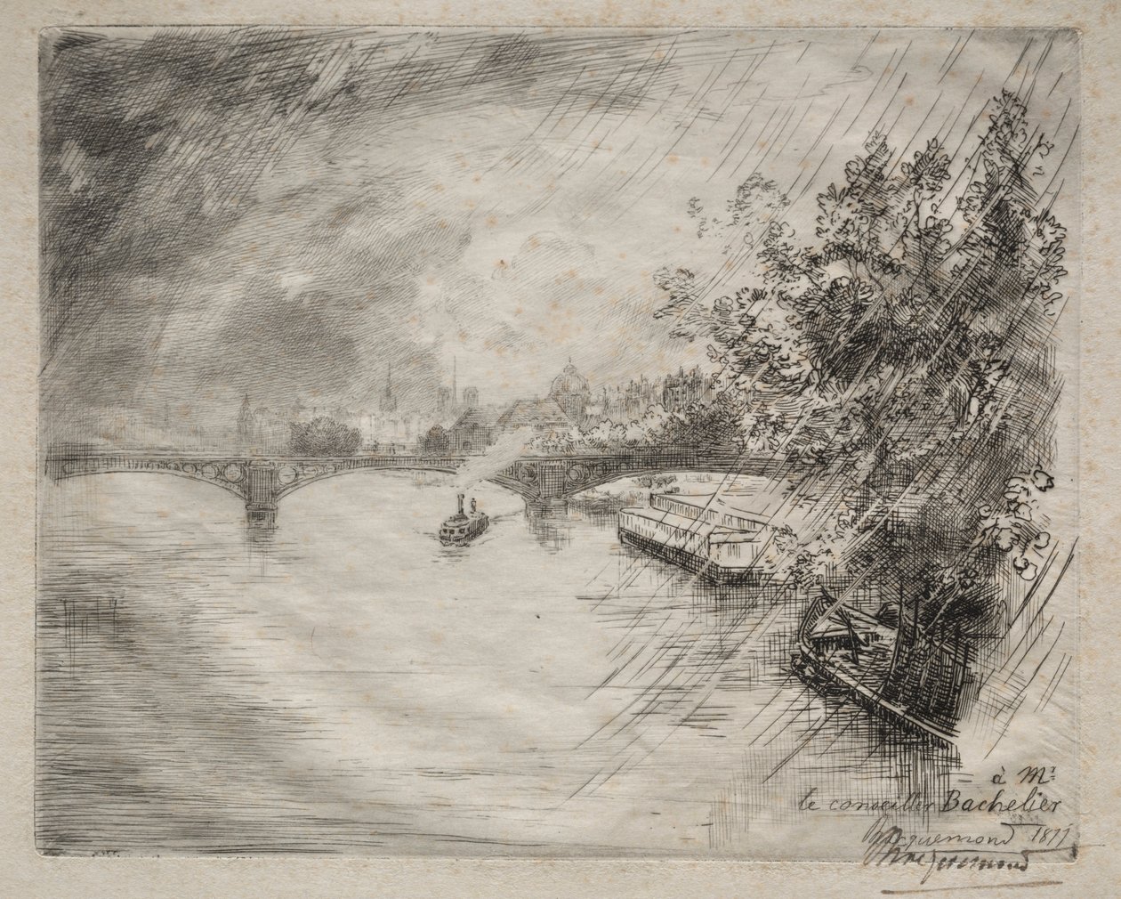 Ansicht der Brücke von Saint-Pères, 1877 von Felix Bracquemond