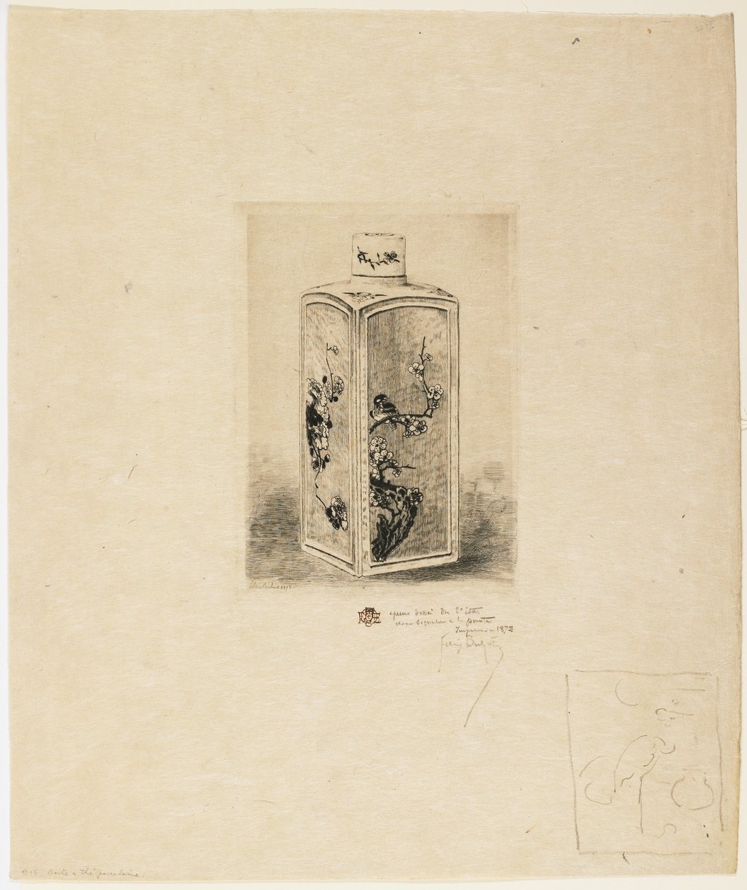 Teedose aus Porzellan von Felix Hilaire Buhot